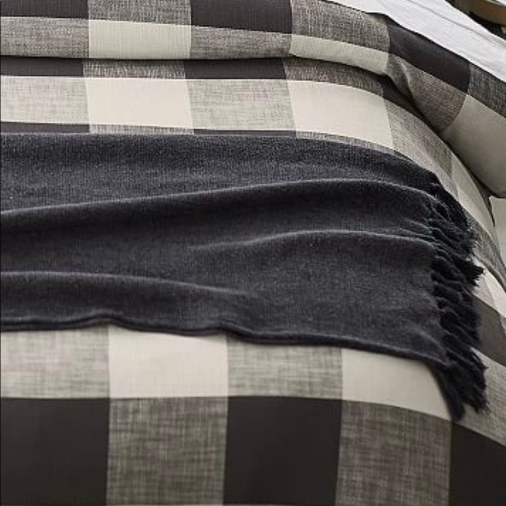Custom made Black/white 100%cotton plaid Queen size duvet cover. Made In USA
